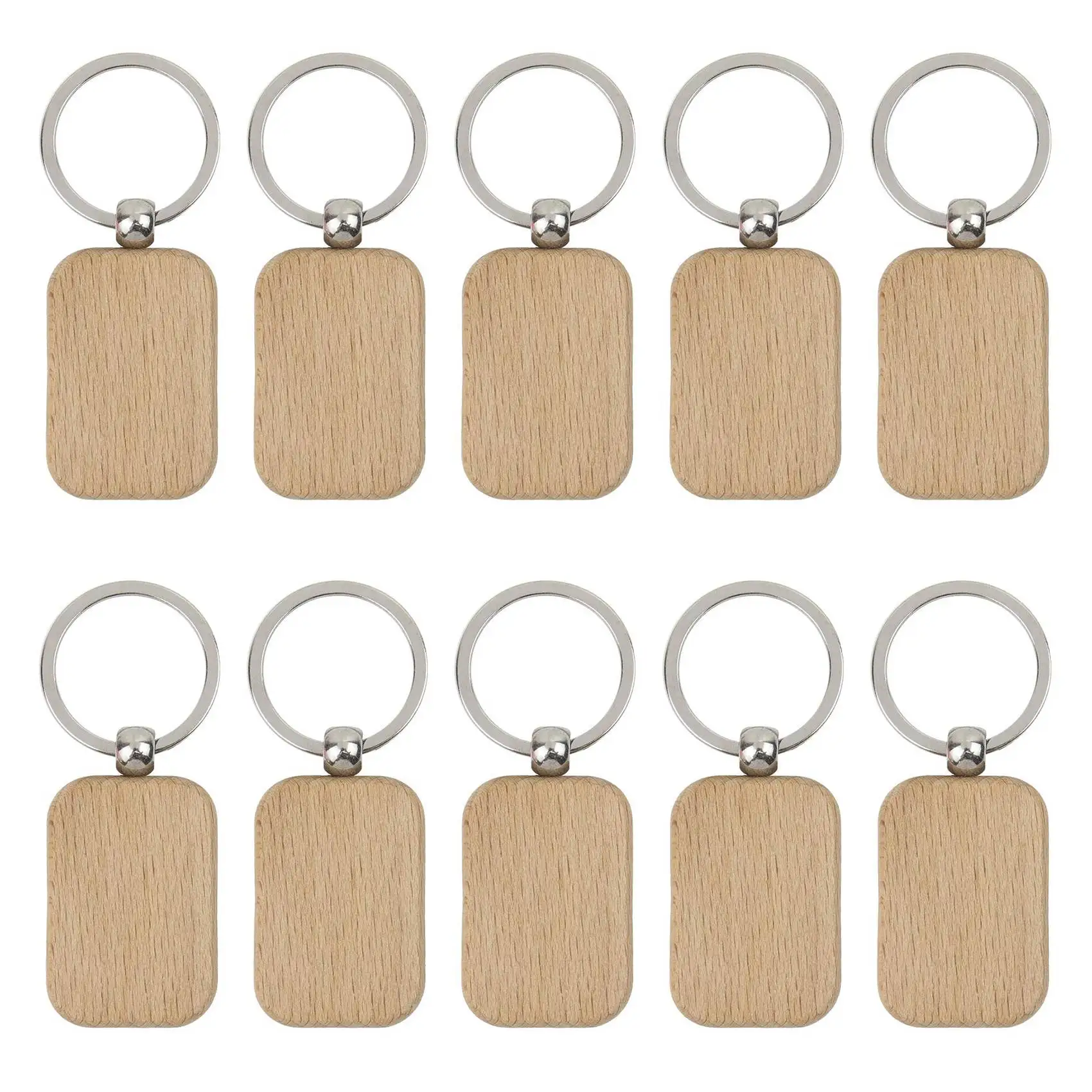 10 x празни дървени ключодържатели, Непълни дървени окачени на детайла с брелками за ключове EDC, етикети за ключове САМ, аксесоари за бродерия Изображение 0