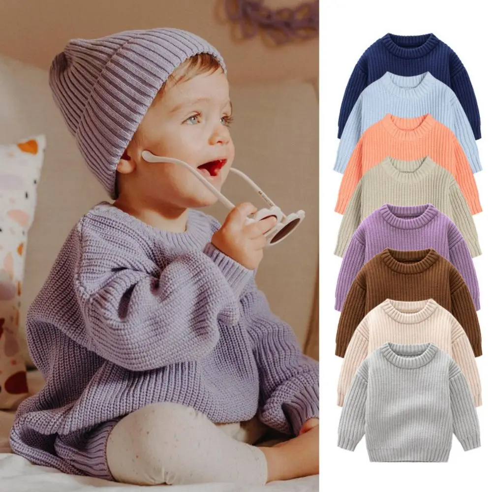 2023 Вязаный пуловер за малки момичета и момчета, с кръгло деколте, пуловер с дълги ръкави, hoody, есенно-зимни дрехи за възраст 0-4 години Изображение 0