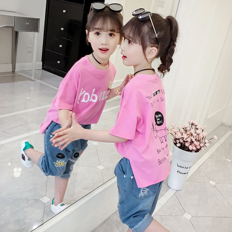 2023, Корея, Летни детски блузи с къс ръкав, памук топ с принтом за начално училище, Детски дрехи с кръгло деколте и къси ръкави, Тениска, hoody Изображение 0
