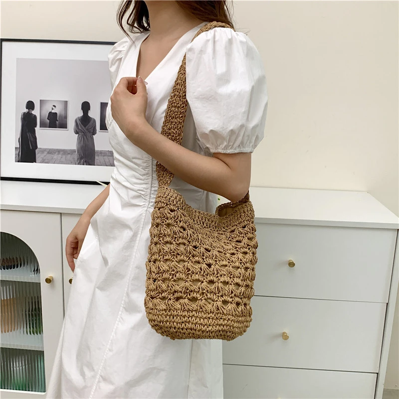 2023 Лятна дамска сламена чанта-тоут за жени, Нова чанта-кофа, Пътни Плажни чанти, дамски чанти през рамо с къси дръжки, чанти Изображение 0