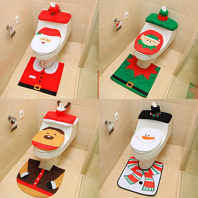 3шт Нова Коледна капак за седалката на Тоалетната чиния с Фигура на Дядо Коледа, Капак за седалката на Тоалетната чиния, Домашен Коледен Калъф, Украса за Баня, Седалка за Тоалетна Изображение 0