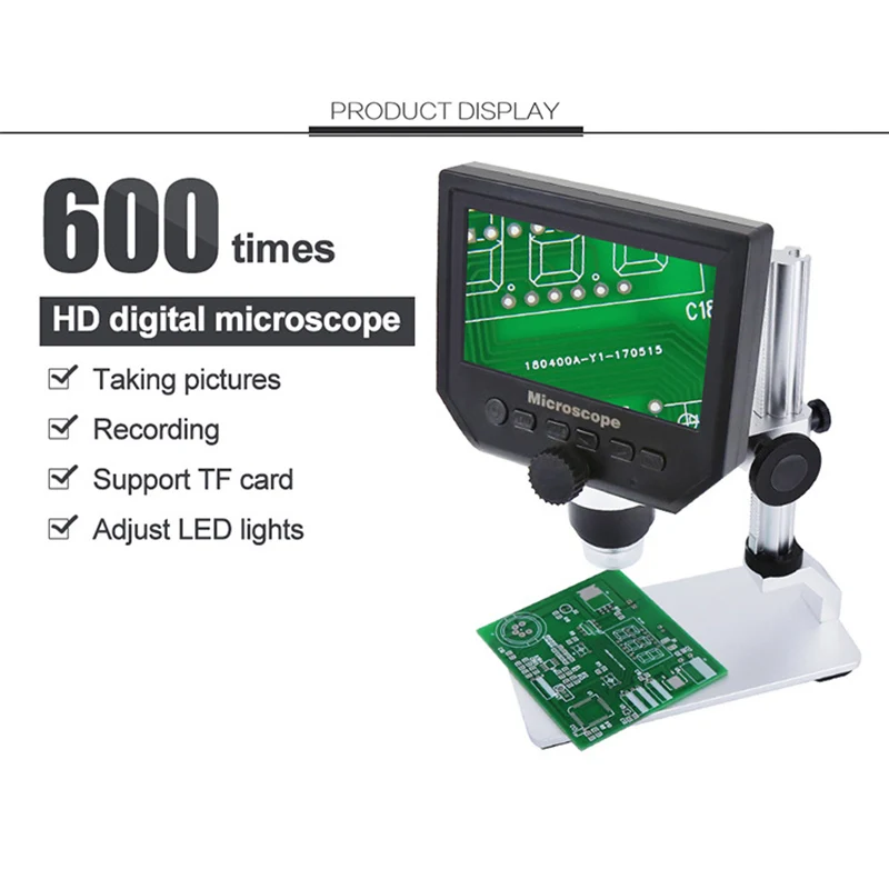 600X Дигитален микроскоп Преносима електронна Видеолупа 8 LED VGA микроскоп с 4.3 