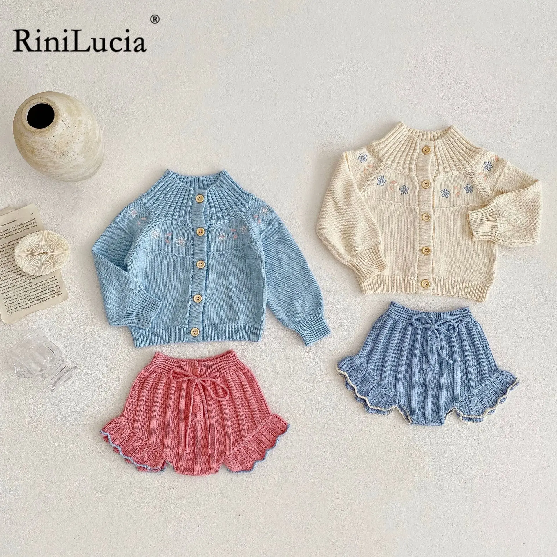 RiniLucia, Есенно-зимни дрехи за новородени момичета, Палто от цветна бродерия, къси Панталони, Костюми, Дрехи за деца 2023, Съоръжения Изображение 0