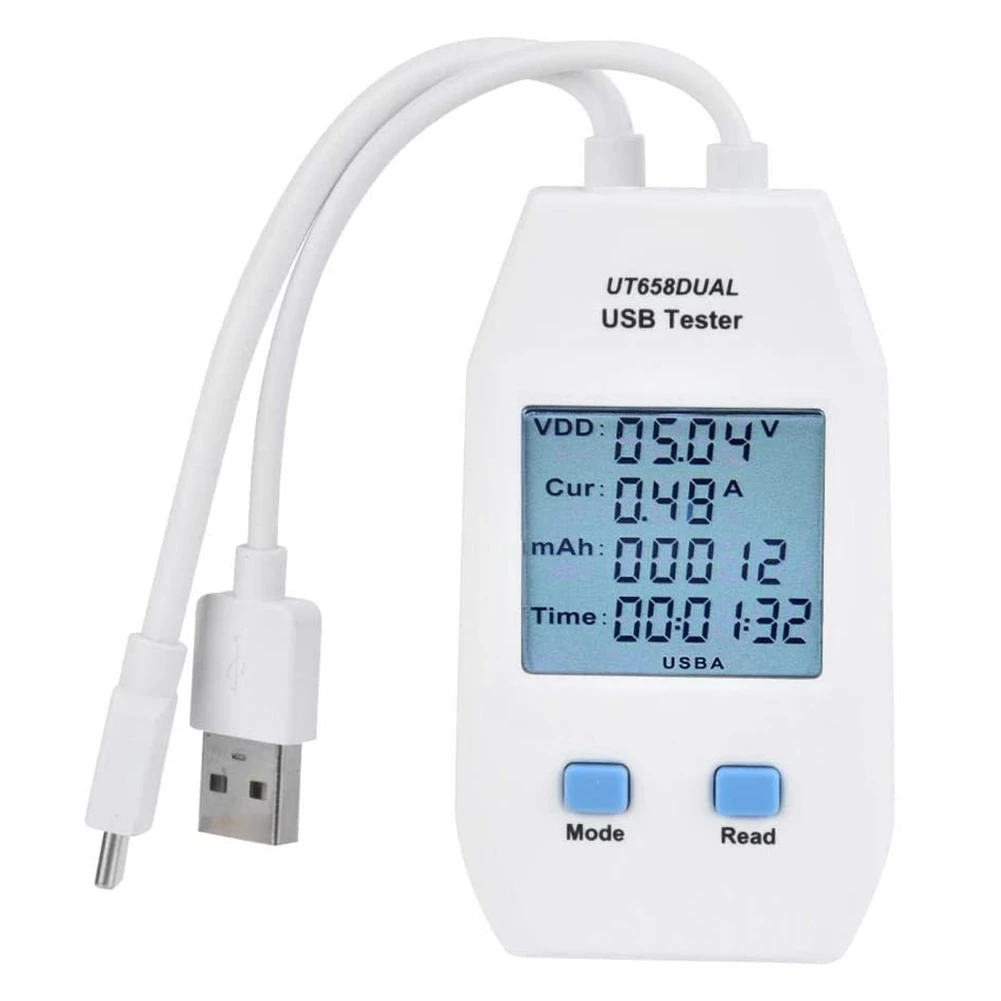 USB Тестер, UNIT LCD USB Детектор Тестер Волтметър Цифров Амперметър електромера (UT658 Dual) Изображение 0