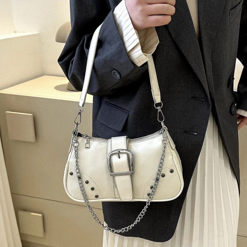 Y2K, Реколта женствена чанта под мишниците, Корейската ежедневни Скъпа Бяла чанта През рамо, Дамски кожени портфейли с цип, Модерна чанта-тоут за момичета Изображение 0