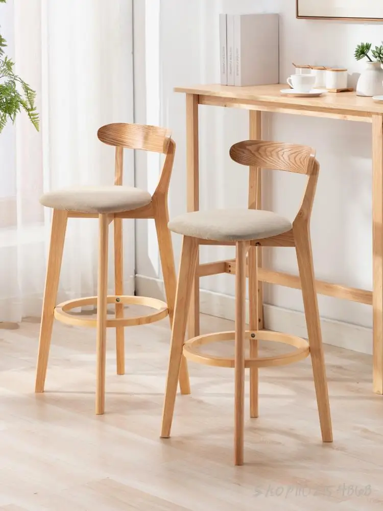 Бар стол, стол от масивно дърво, модерен минималистичен бар стол, лесен бар стол с луксозен стол, бар маса и стол Nordic home Изображение 0