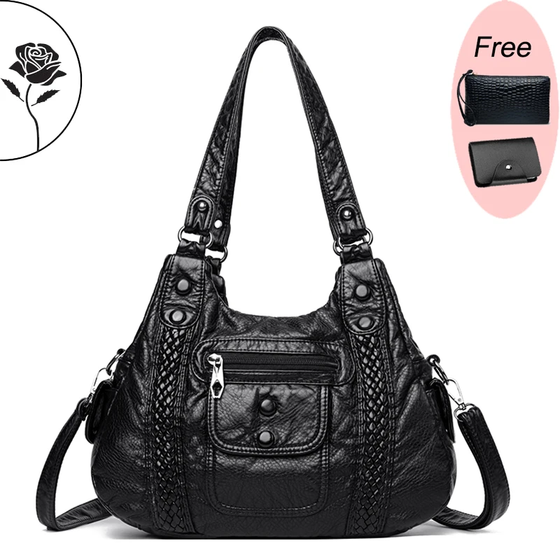 Висококачествени Дамски чанти от мека изкуствена кожа, обикновен, с многослойными джобове, дамски чанти през рамо, чанта през рамо с голям капацитет Изображение 0