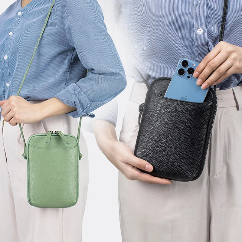 Голям голям прясна зелена мини чанта за телефон за жени, дамска чанта за през рамото от естествена кожа, дамски малка чанта-месинджър с капак и портфейла Изображение 0