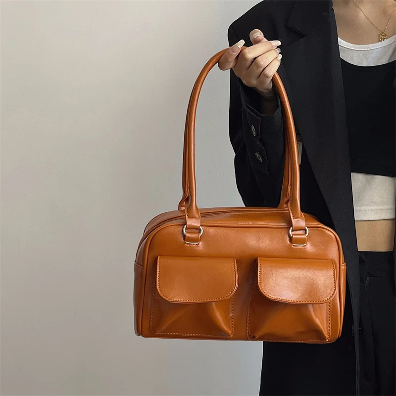 Дамски чанти през рамо в ретро стил с голям капацитет, прост дизайн, Женствена чанта за пътуване до работа, Модерни, универсални пътни чанти от изкуствена кожа с цип Изображение 0