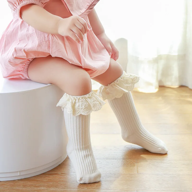Детски Гамаши до коляното за малки момичета, Памучни Красиви дантелени чорапи, Детски пролет-есен облекло, Шарени чорапи за деца Изображение 0