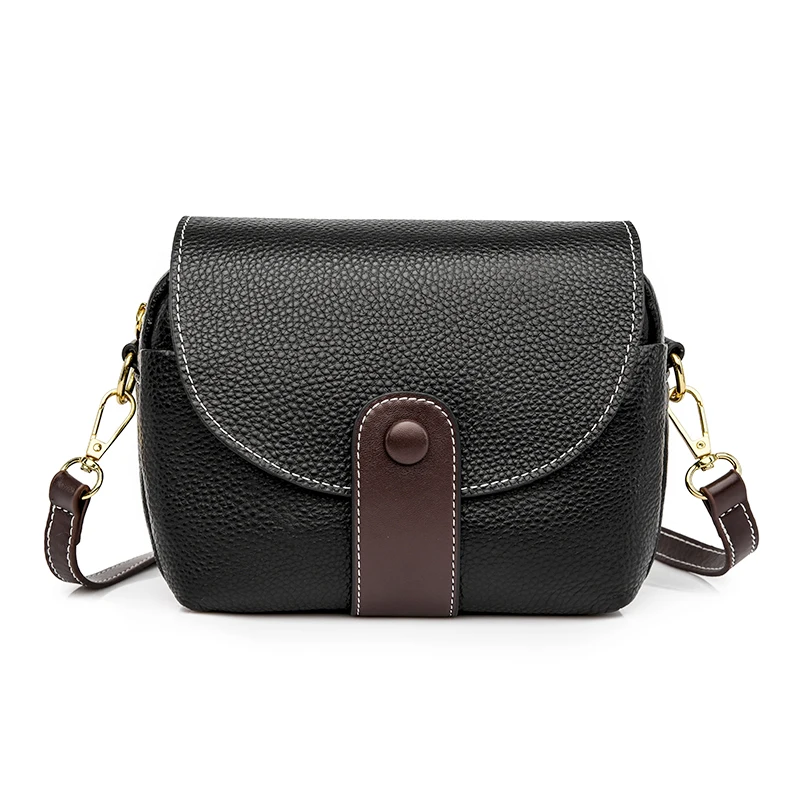 Дизайнерски однотонная чанта от естествена кожа, дамски чанти-месинджър копчета, висококачествена чанта през рамо от волска кожа, Нов женската чанта Изображение 0