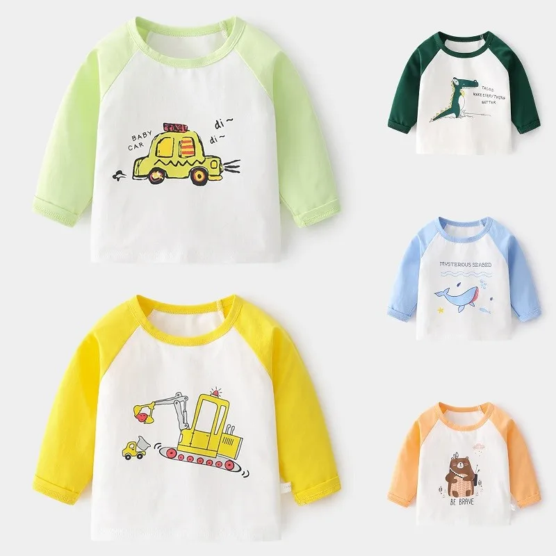 Дрехи за малките момчета и момичета от 3 м до 3 години, Пролетно тениска с Начесом, Скъпа Детска тениска с изображение на Анимационни герой, Блузи с дълги ръкави, Памучен Ежедневна Блуза Изображение 0