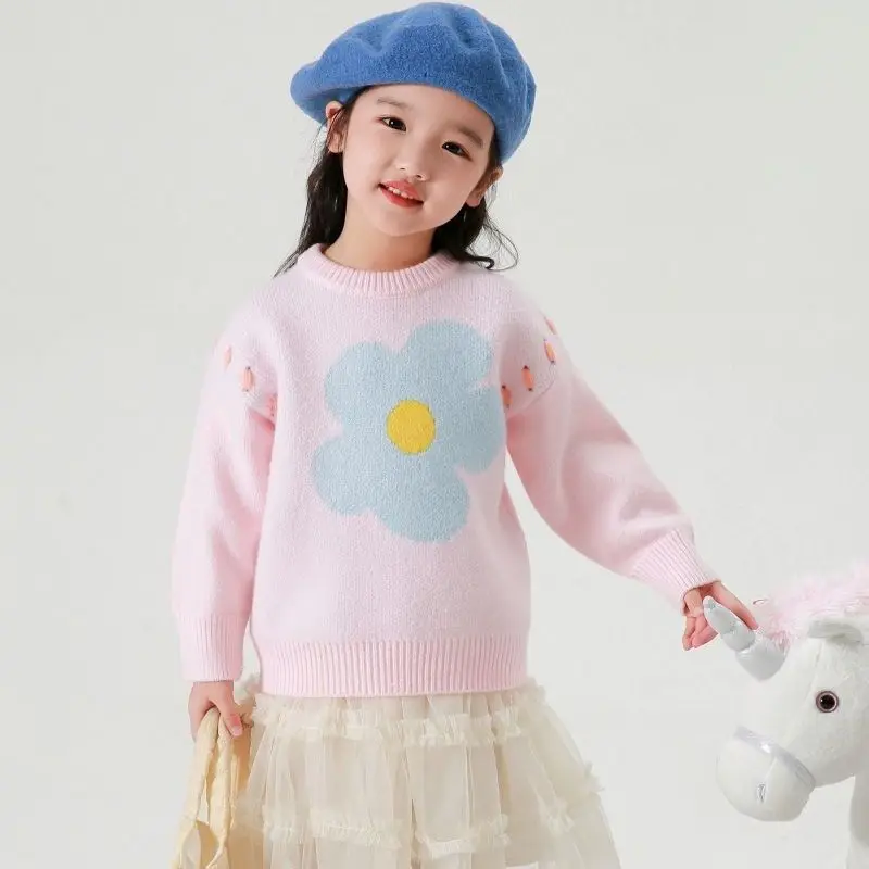 Есенен пуловер, за момичета, Нова вязаный сладък пуловер с дълги ръкави и принтом за момичета, Вязаный пуловер за деца от 3 до 12 години, детски дрехи Изображение 0