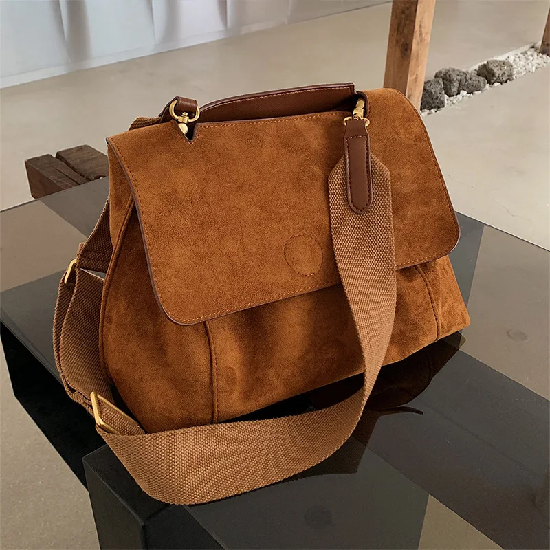 Есенно-зимни руното чанта през рамо, женствена чанта през рамо от матова кожа, ретро чанта през рамо, Голяма чанта голям-месинджър Изображение 0