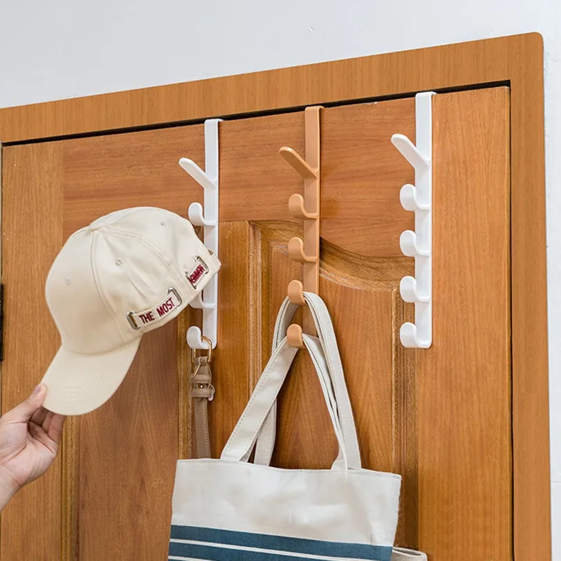 Закачалка за съхранение на пластмасови релси в спалнята, куки за дрехи, закачалка за шапки, закачалка за якета на врати, Органайзер за чанти над врата, рафт Изображение 0