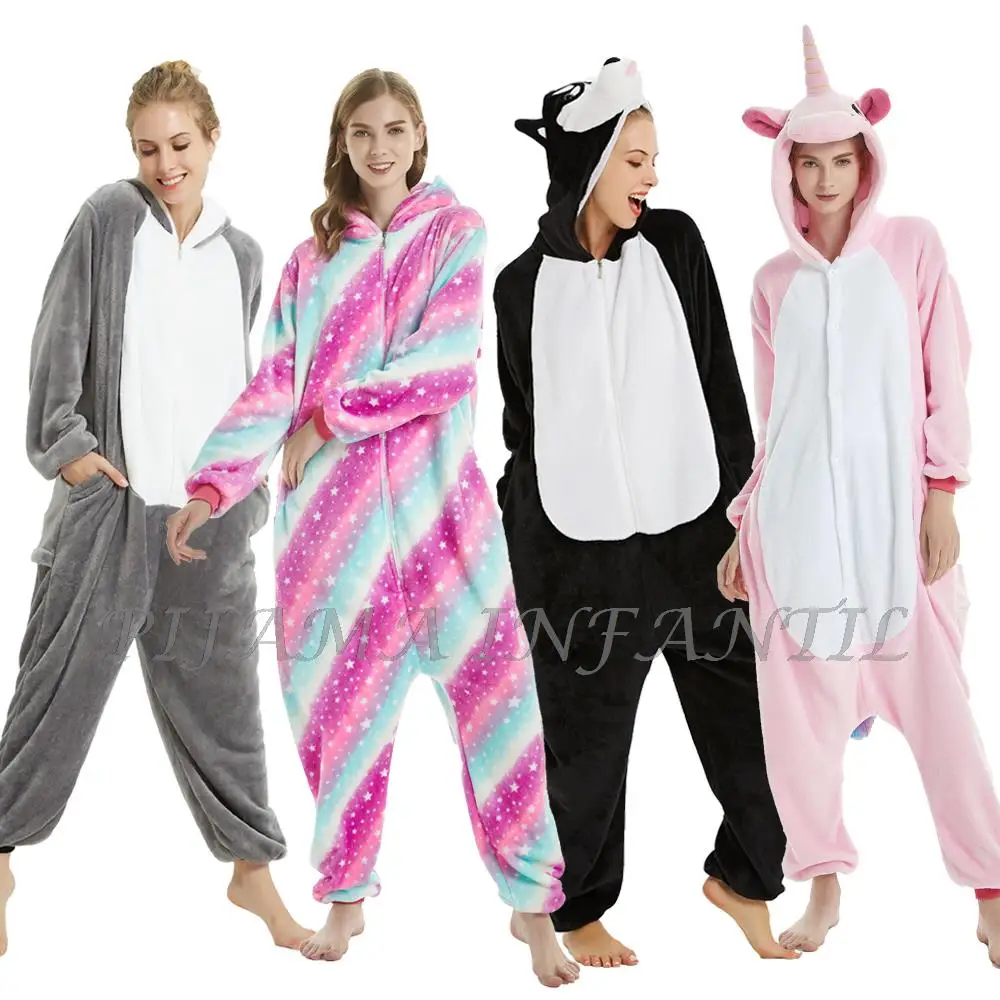 Зимните костюми за Cosplay, Пижама с Вълк Кигуруми, Пижама за възрастни с животни, Тигър, Панда, Еднорог, Гащеризон, за жени, Детска Пижамный костюм Изображение 0