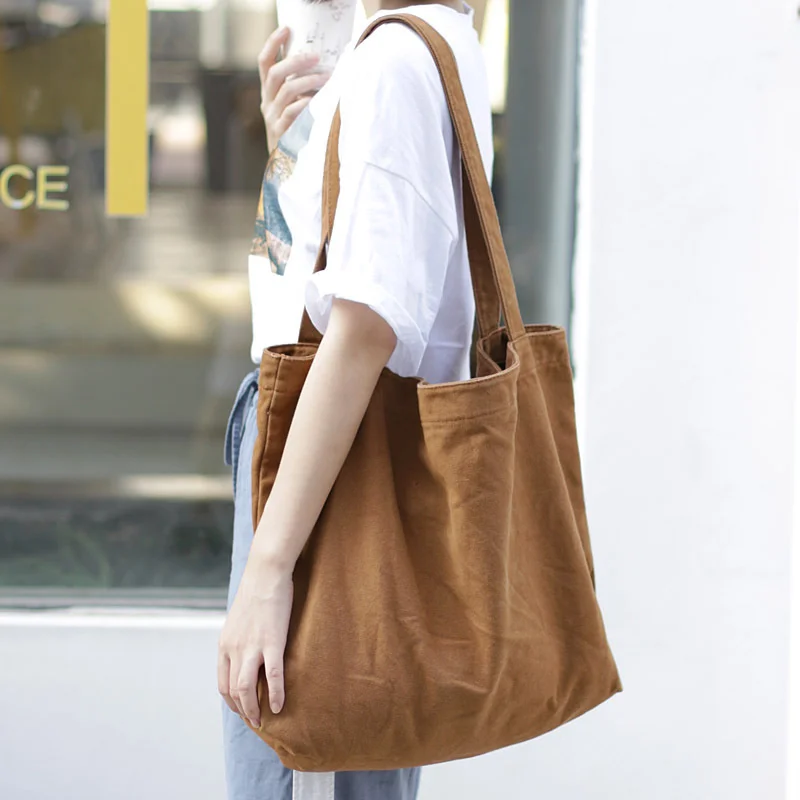 Корейската версия на прост холщовой чанти с голям капацитет, по-лека однотонная женствена чанта на едно рамо, ежедневна чанта за пазаруване в ретро стил Изображение 0