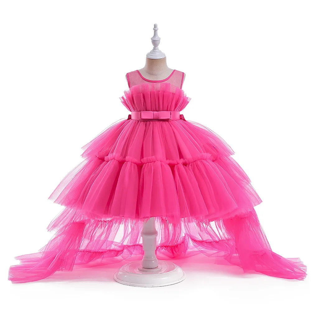 Лятото е розово дантелено рокля с влак за малки момичета, рокли на принцеси за парти в чест на 1-ви рожден ден за момичета, Вечерна пищни сватбена рокля Vestido Изображение 0