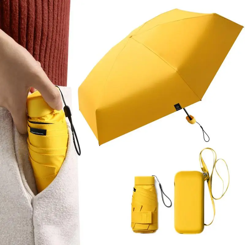 Малки чадъри за пътуване, сгъваем чадър с 6 кости, чадъри от слънце и дъжд на открито Изображение 0