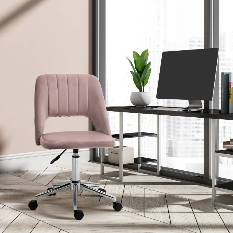 Модерен съвременен офис стол със средна дължина, с кадифена кърпа, отточна тръба на шарнирна връзка Компютърен стол без подлакътници с куха облегалка за домашния офис Изображение 0