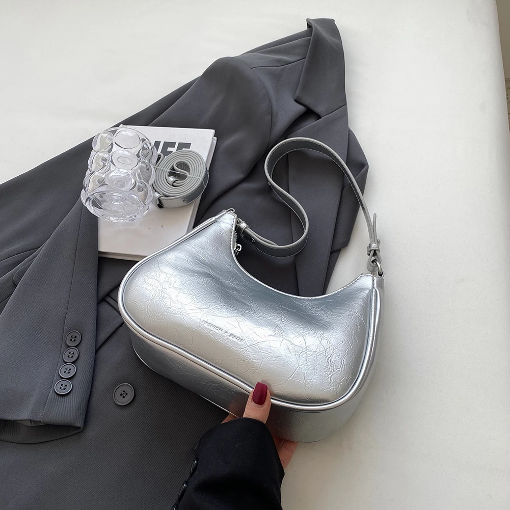 Модерна Елегантна чанта за пазаруване, Ретро Ежедневни дамски чанти-книги, Чанти през рамо, Дамски Кожени Однотонная чанта във формата на Полумесец, за жени 2023 Изображение 0