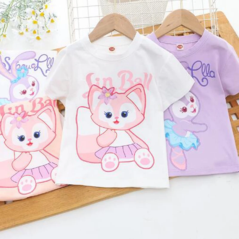 Модерна лятна тениска с къси ръкави за момичета, памучни тениски с изображение на заек от анимационен филм за малки момчета, блузи, тениски, дрехи за деца Изображение 0