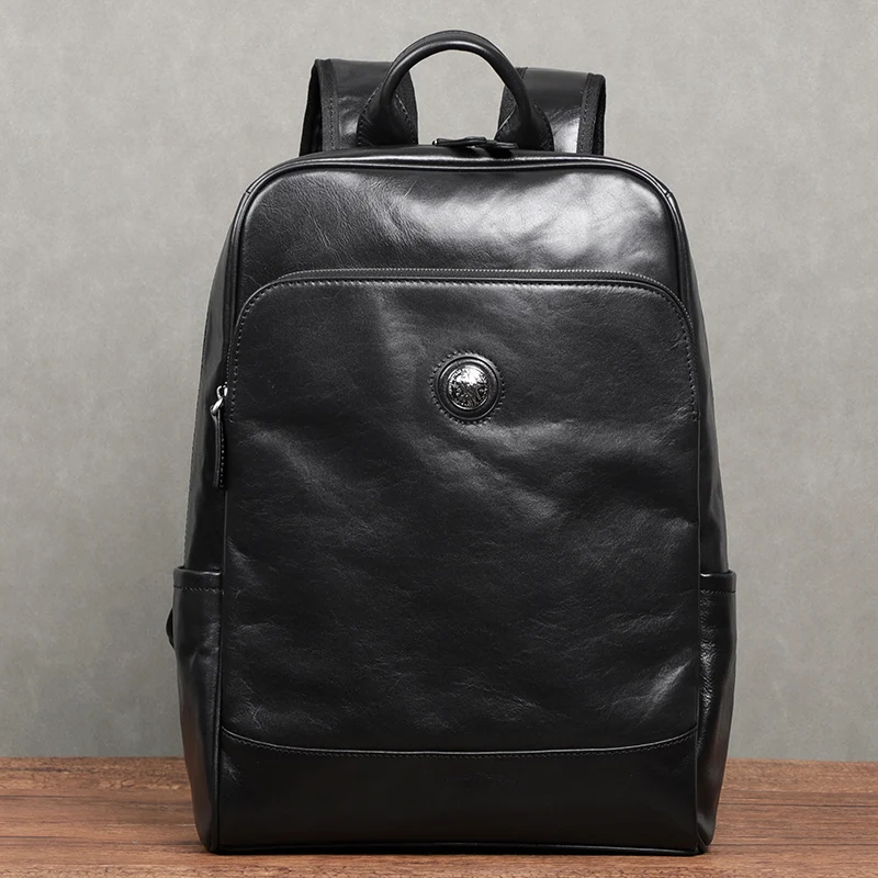 Мъжки Ретро раница от естествена кожа, Луксозни Пътни чанти, Раница, Модерен училищен чанта, Офис и компютърна чанта за лаптоп раница Изображение 0