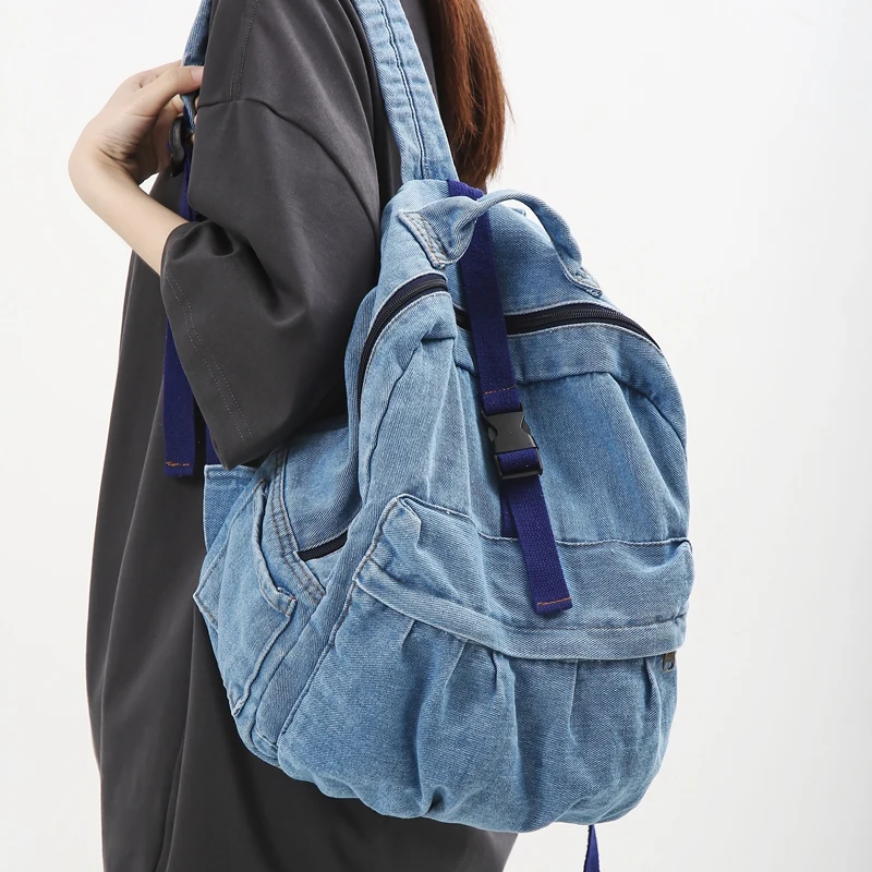 Нов случайни Деним синьо женски раница, Ретро ученическа раница с Голям капацитет, женски училищни чанти за колеж, чанта за книги за момчета и момичета Изображение 0