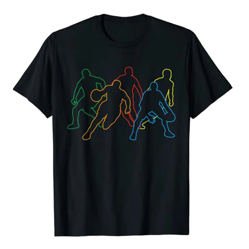 Тениска с силуэтами играчи, любители на бейзбола, тениска с изображение на баскетболния отбор в ретро стил, памук спортен топ с къс ръкав Изображение 0