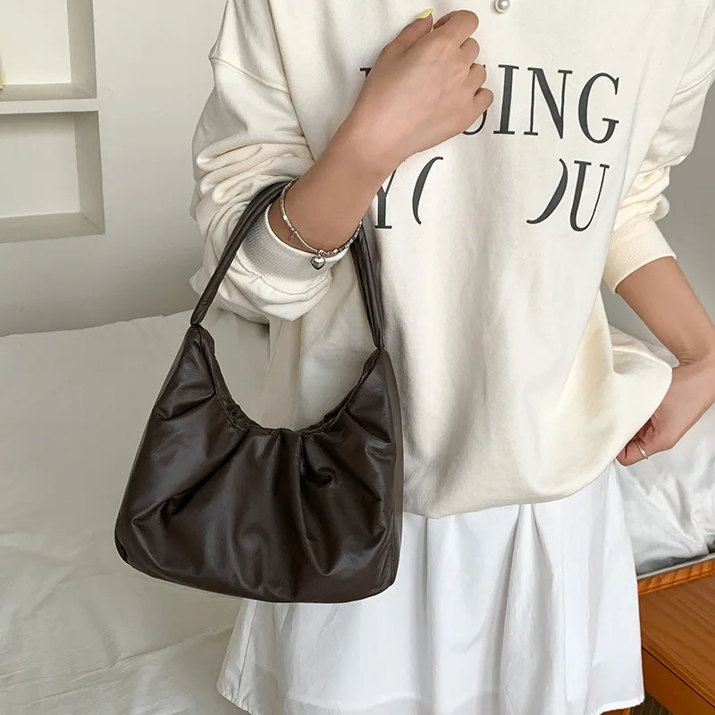 Френска Благородна Нишевая чанта за подмишниците, Плиссированное облак за ръце, Лесна есенна ежедневна чанта през рамото си в ретро стил Изображение 0