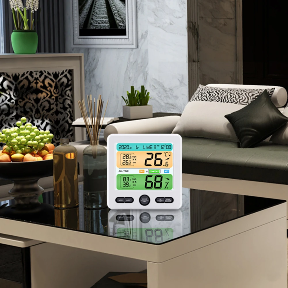 Цифров термометър-влагомер, стаен термометър с цветен оповещением, метеорологичната станция с голям екран за дома/детска стая/оранжерии Изображение 0