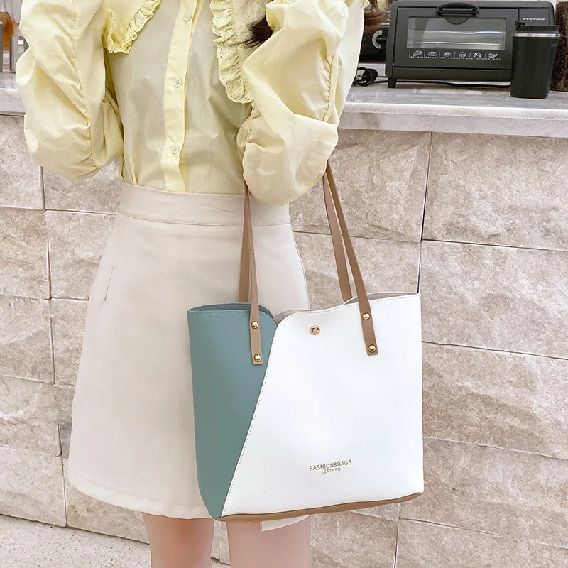 Чанта през рамо с голям капацитет, Дамски цветна чанта в стил мозайка, Висококачествена чанта от изкуствена кожа, Дамски чанти Wild, портмонета и чанти Изображение 0