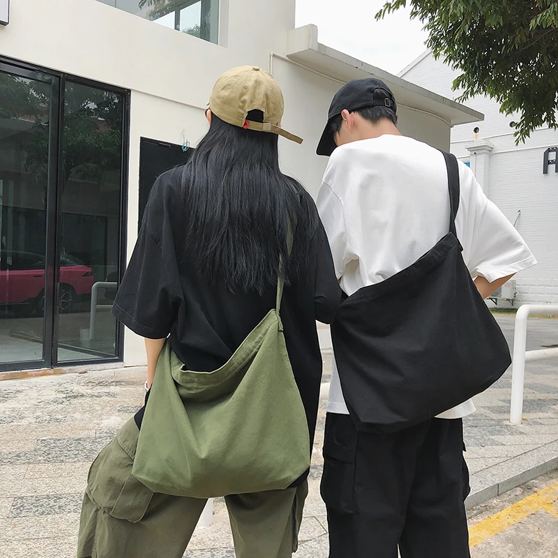 Японски и корейски Проста Холщовая чанта, стиранная Мързеливи от Вятъра, по-Голямата Голям чанта-Месинджър, Студентски чанта през рамо, за отдих и пазаруване Изображение 0