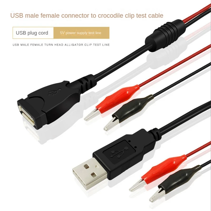 2 елемента скоби USB кабел Алигатор Крокодил тел Мъжки/Женски за USB детектор тестер за постоянен ток измерване на напрежение мощност амперметра електромера Изображение 1
