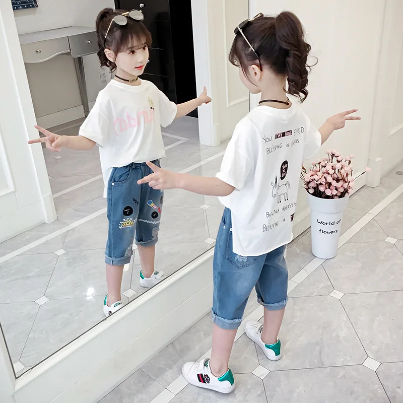 2023, Корея, Летни детски блузи с къс ръкав, памук топ с принтом за начално училище, Детски дрехи с кръгло деколте и къси ръкави, Тениска, hoody Изображение 1