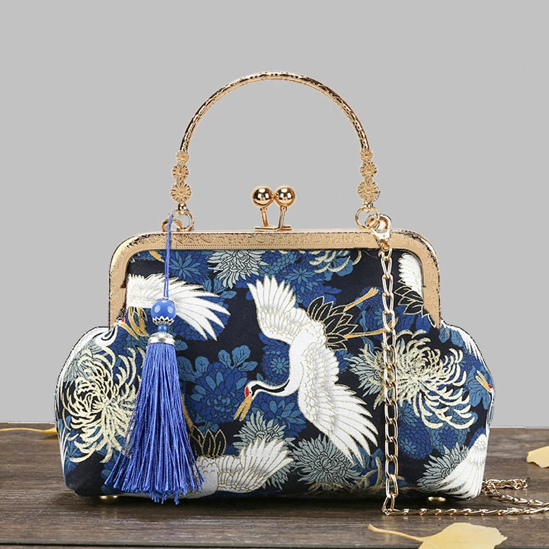 XZAN Модни Реколта чанта с ресни, Малки чанти-миди, Женствена чанта през рамо с веригата, Летящ кран, Дамски чанти, Портмонета Изображение 1
