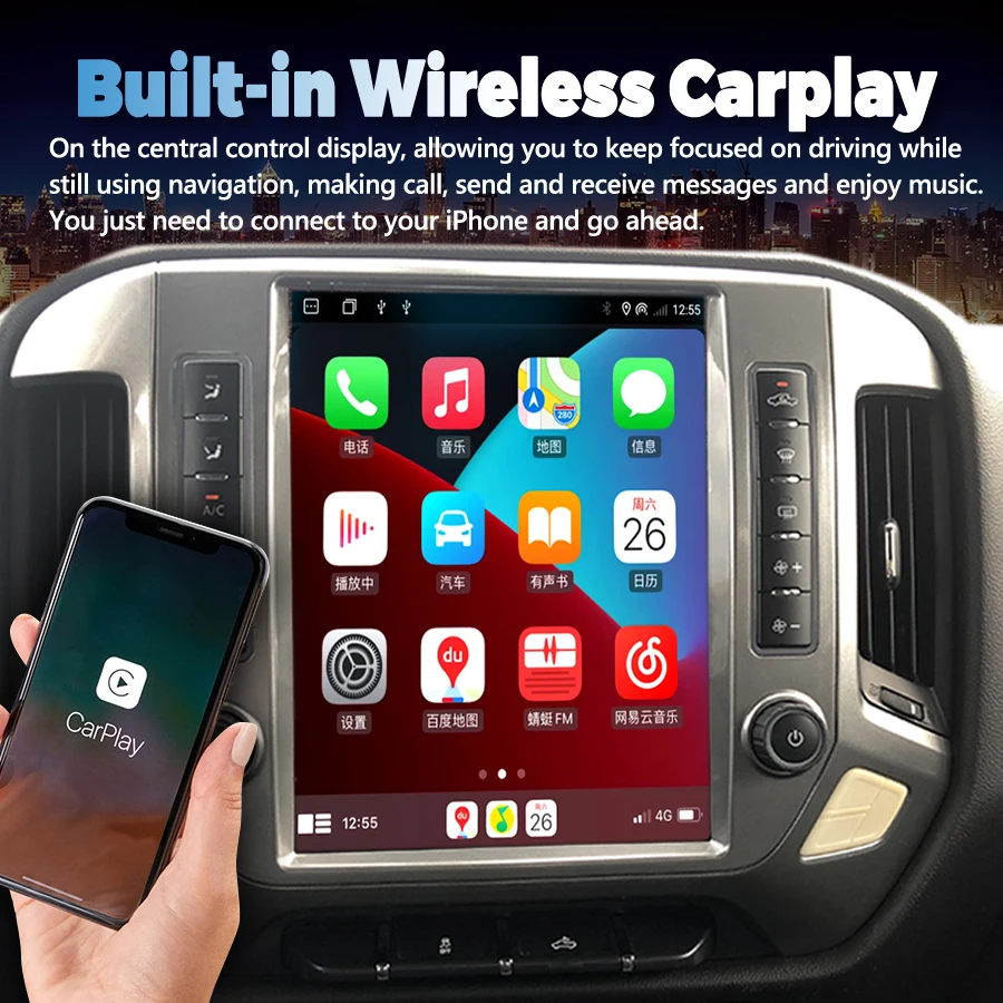 авто Радио приемник с екран от 12.1 инча Tesla За Chevrolet Silverado GMC SIERRA 2014-2018 GPS Bluetooth Автомобилен Мултимедиен Плейър Стерео Изображение 1