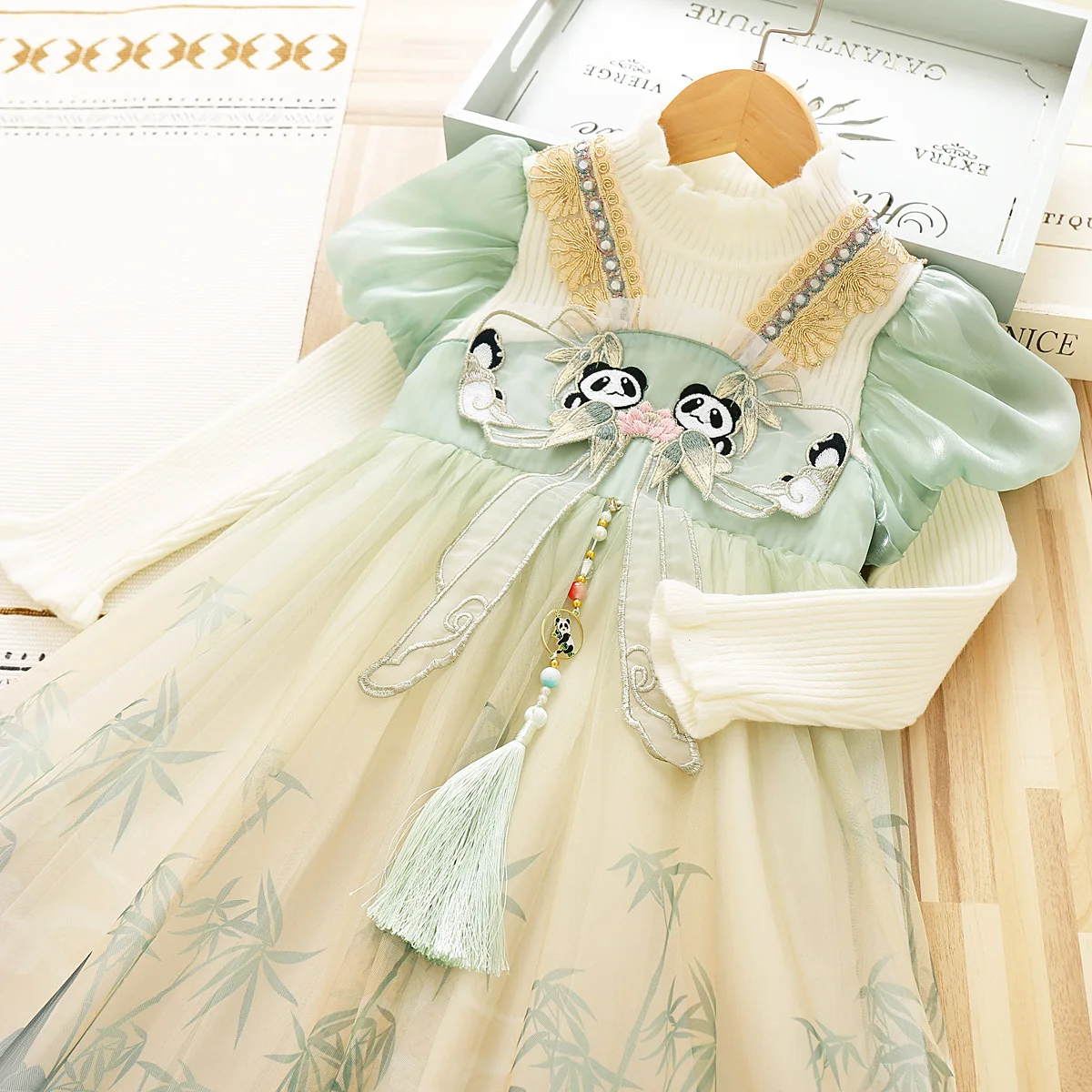 Бебешка рокля в национален стил с изображение на Панда от картун 2023, Есенно-зимни дрехи Принцеси за момичета на едро Изображение 1