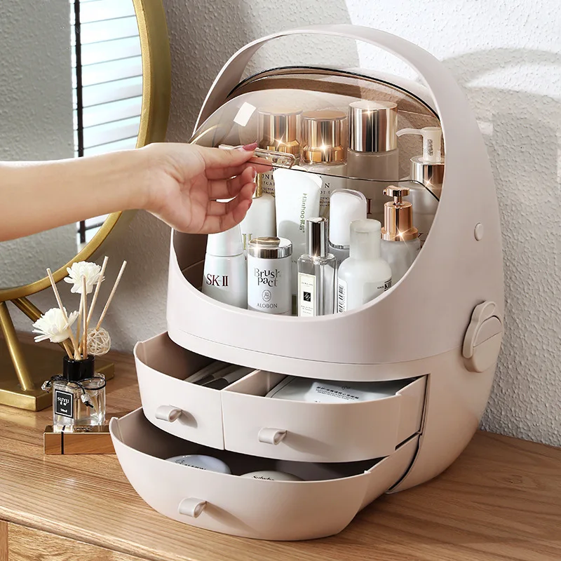 Голям капацитет, Прахоустойчив кутия за съхранение на козметика, Настолен Органайзер за гримиране в банята, Кутия за съхранение на продукти за грижа за кожата, водоустойчив Изображение 1