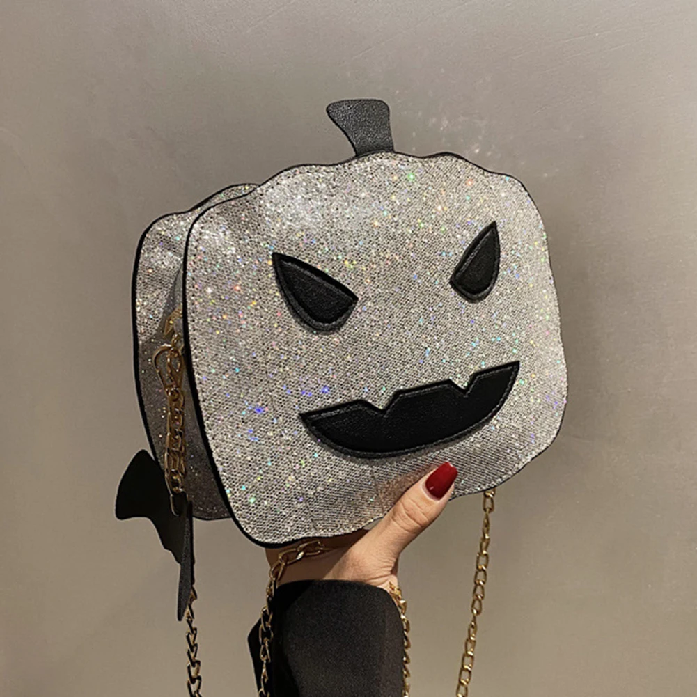 Дамски чанти през рамо, Ежедневна чанта с тиква за Хелоуин, верига с пайети, Забавната мода от изкуствена кожа за уикенда Изображение 1