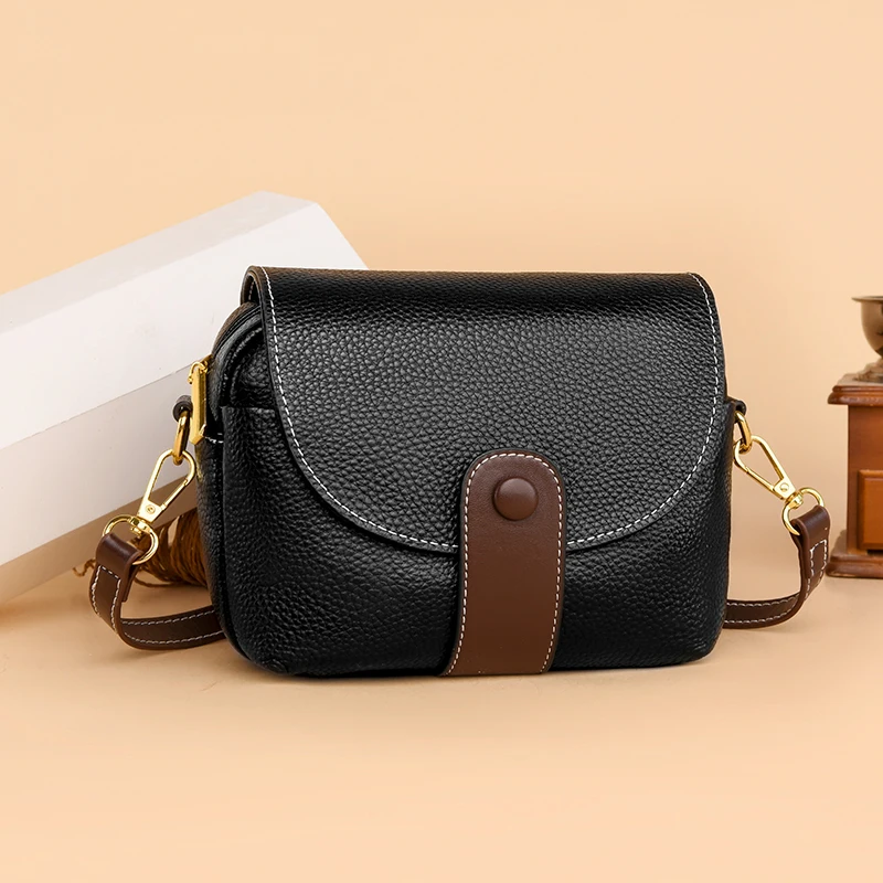 Дизайнерски однотонная чанта от естествена кожа, дамски чанти-месинджър копчета, висококачествена чанта през рамо от волска кожа, Нов женската чанта Изображение 1