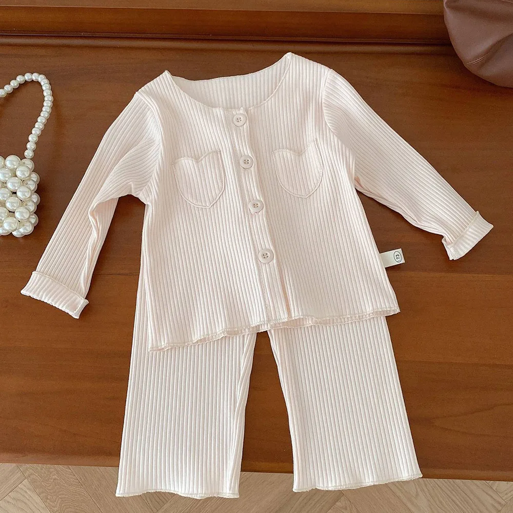Есенното облекло за деца, памучни обикновена блузи с дълъг ръкав + панталони, комплект от две части, през Есента на детски дрехи за момиченца Изображение 1
