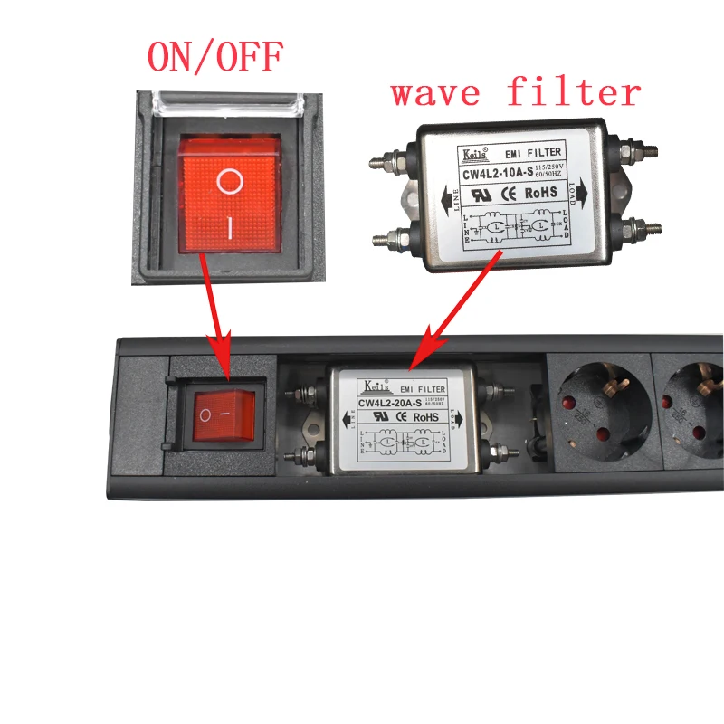 Звукова Шум филтър за променлив ток, климатик, пречистване на хранене с розетки на ЕС, Power лента 16A 4000 W (От 15 До 30 M) Изображение 1
