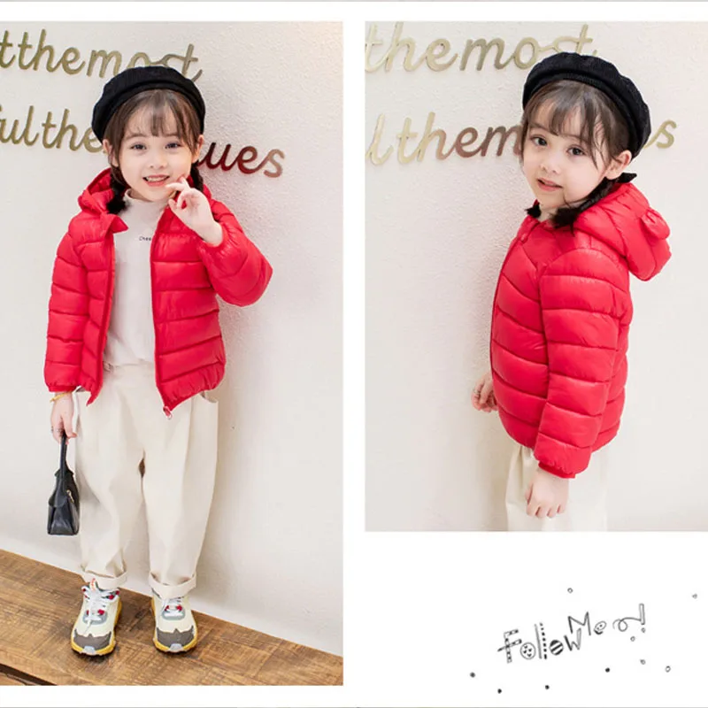 Зимно яке за момчета и момичета в ярки цветове, лесна за топло пуховое палто с качулка, корейската версия от 0 до 6 години, модни детски дрехи Изображение 1