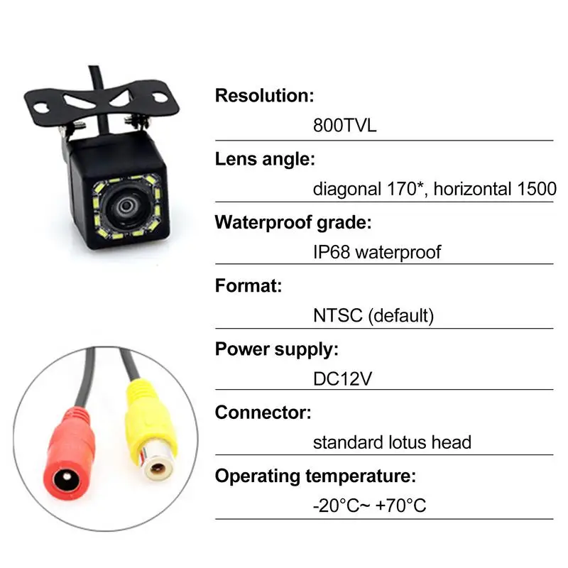 Комплект автомобилни камери за обратно виждане с 12 led лампи високо ниво IP68, водоустойчива камера за задно виждане за Изображение 1
