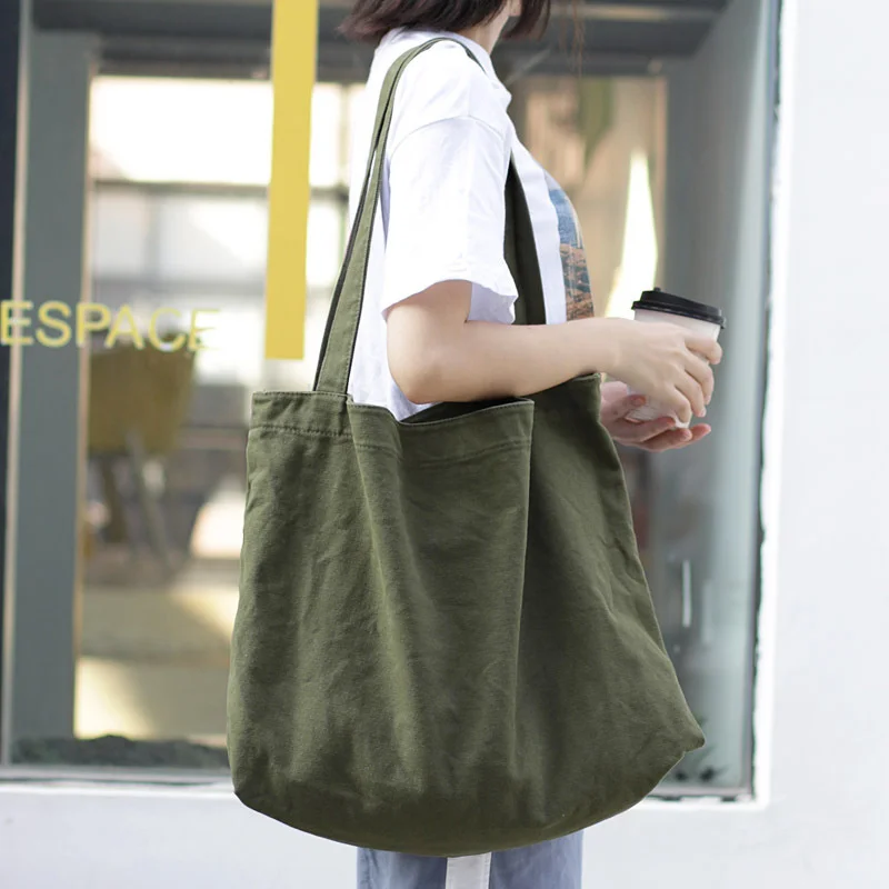 Корейската версия на прост холщовой чанти с голям капацитет, по-лека однотонная женствена чанта на едно рамо, ежедневна чанта за пазаруване в ретро стил Изображение 1