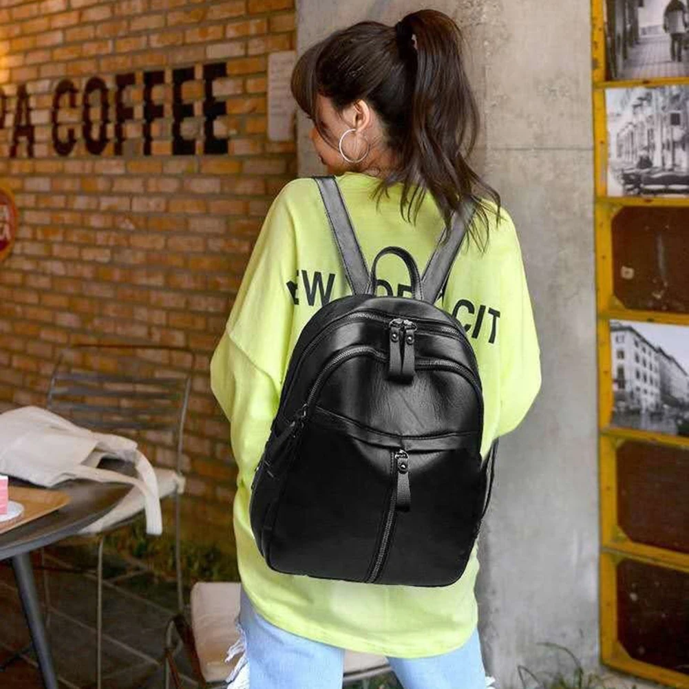 Модерен женски монофонични раница от изкуствена кожа, ежедневни пътни чанти за студенти Изображение 1
