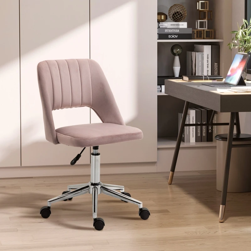 Модерен съвременен офис стол със средна дължина, с кадифена кърпа, отточна тръба на шарнирна връзка Компютърен стол без подлакътници с куха облегалка за домашния офис Изображение 1
