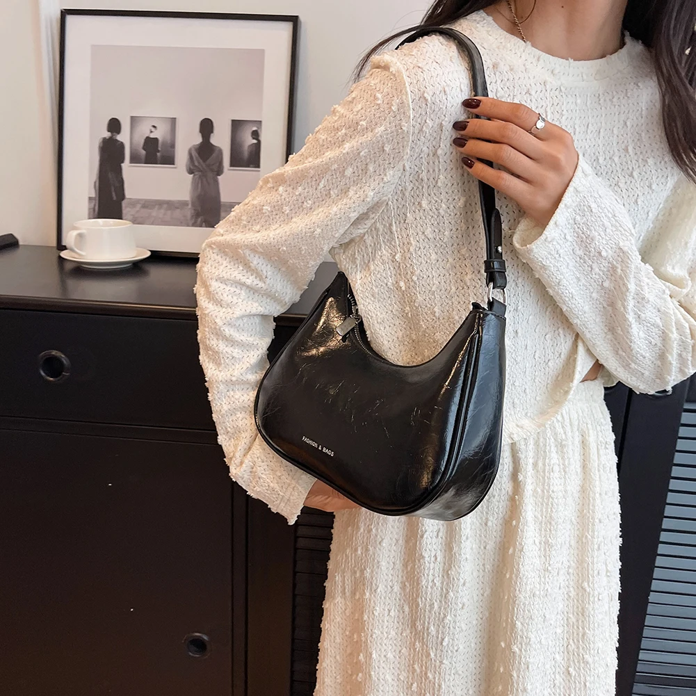 Модерна Елегантна чанта за пазаруване, Ретро Ежедневни дамски чанти-книги, Чанти през рамо, Дамски Кожени Однотонная чанта във формата на Полумесец, за жени 2023 Изображение 1