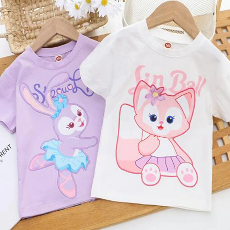 Модерна лятна тениска с къси ръкави за момичета, памучни тениски с изображение на заек от анимационен филм за малки момчета, блузи, тениски, дрехи за деца Изображение 1
